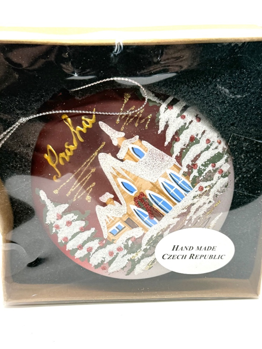 Czech Republic Mouth Blown and Handpainted Christmas Ornament Snowy Village